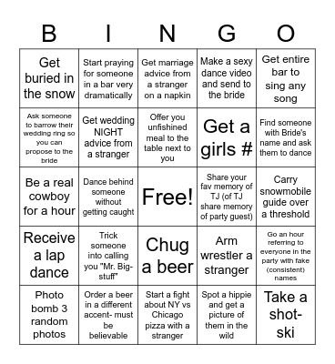 TJ's Adventure in the Snow Bingo Card
