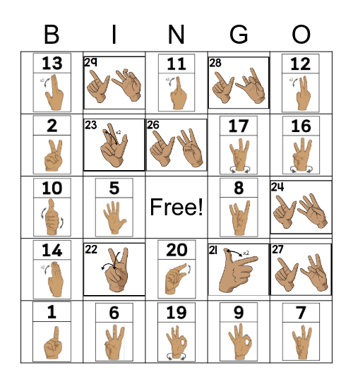 Sign Language Number BINGO Card
