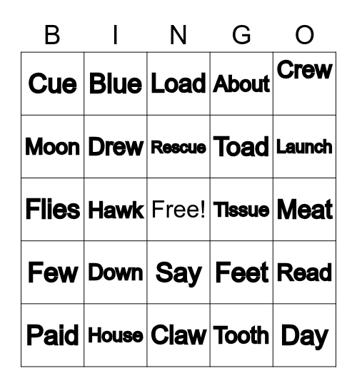 Vowel Team Bingo Card