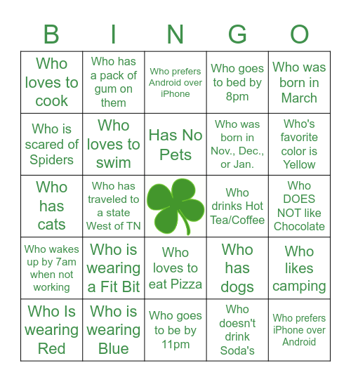 Getting to Know Others Bingo Card