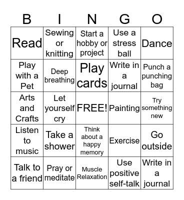 Coping skills Bingo Card