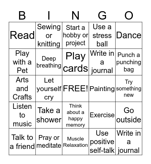 Coping skills Bingo Card