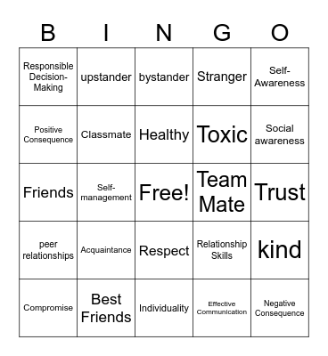 Social and Emotional Learning Bingo Card