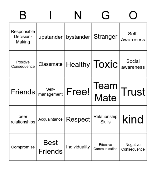 Social and Emotional Learning Bingo Card