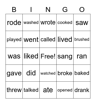 PAST TENSE VERBS Bingo Card
