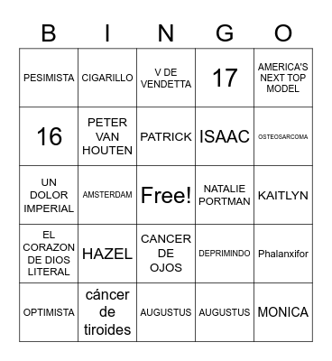 BAJO LA MISMA ESTRELLA Bingo Card