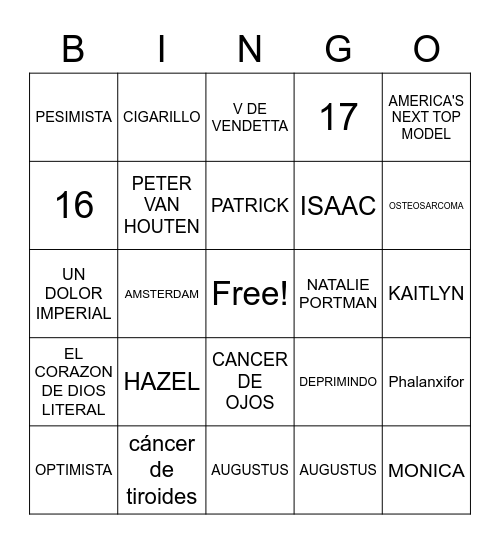 BAJO LA MISMA ESTRELLA Bingo Card