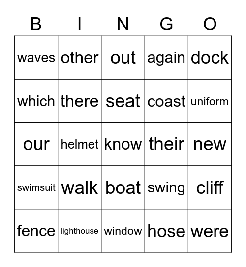 Sight Word Bingo Card