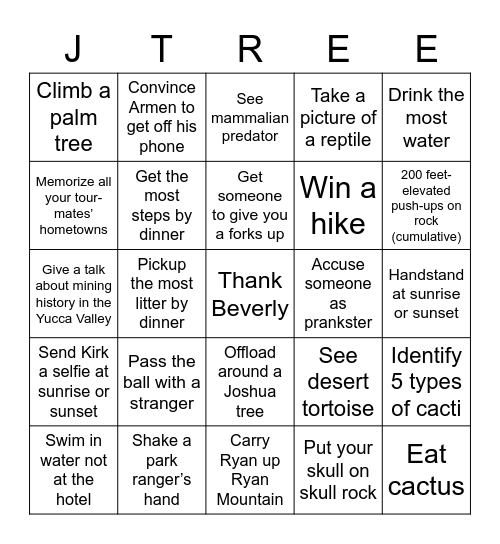 Joshua Tree Bingo Card