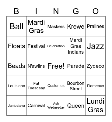 MARDI GRAS Bingo Card