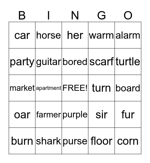 R-Controlled Vowels Bingo Card