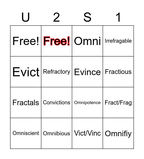 Unit 2, Set 1 Latin Roots Vocab Bingo Card