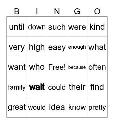 Sight Words !st gr. Bingo Card