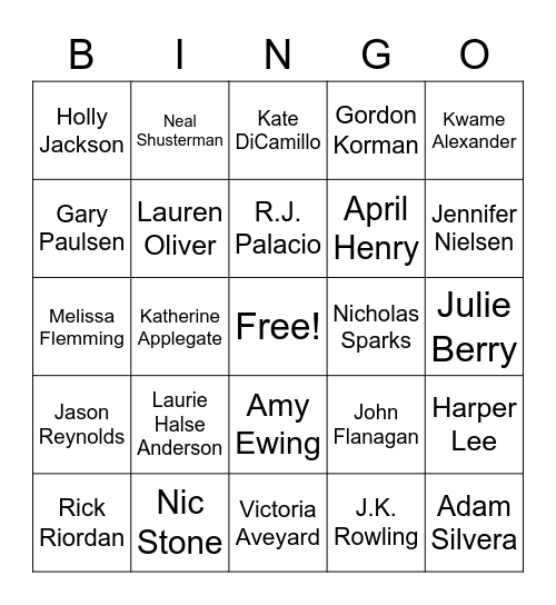 Author Bingo Card