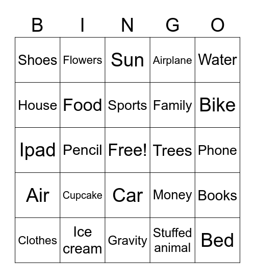 Need vs. Wants Bingo Card