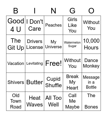 Camp Songs BINGO Card
