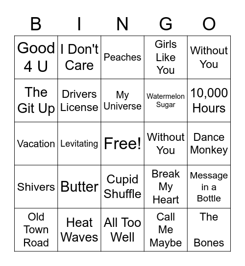 Camp Songs BINGO Card