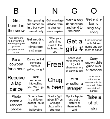 TJ's Adventure In The Snow Bingo Card
