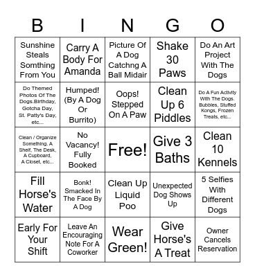 Paws & Relax Staff Bingo Card