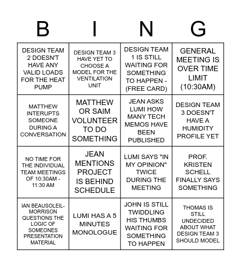 BITES - GENERAL MEETINGS Bingo Card