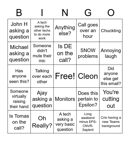 Meeting Bingo Card