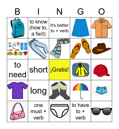 Unidad 6: ASD3 La ropa Bingo Card