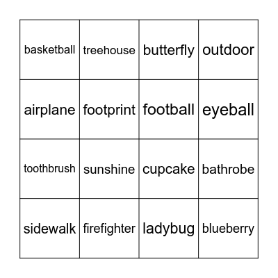 COMPOUND WORDS BINGO Card
