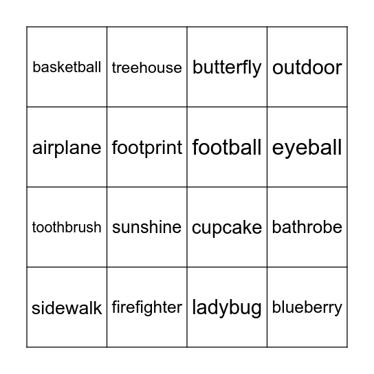 COMPOUND WORDS BINGO Card