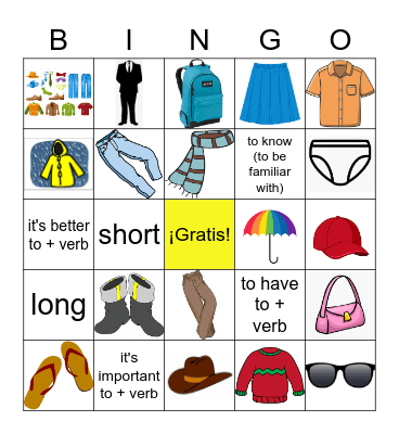 Unidad 6: Así se dice 3 Bingo Card