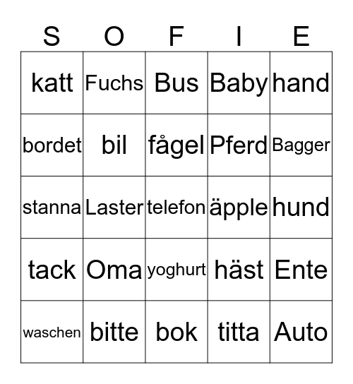 First words Bingo Card