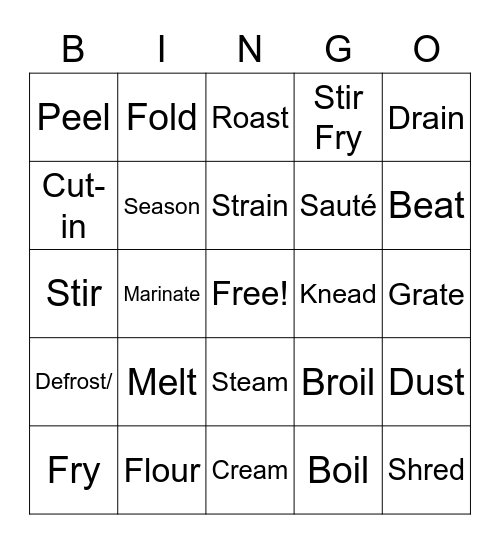 Foods 1 cooking Terms Bingo Card