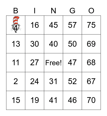 Cat in the Hat Bingo Card