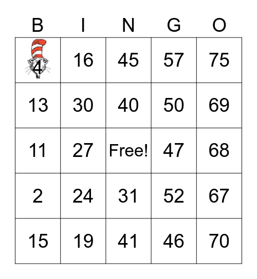 Cat in the Hat Bingo Card