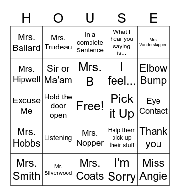 Sognare House BINGO Card