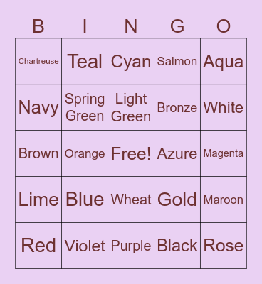 Colors Bingo Card