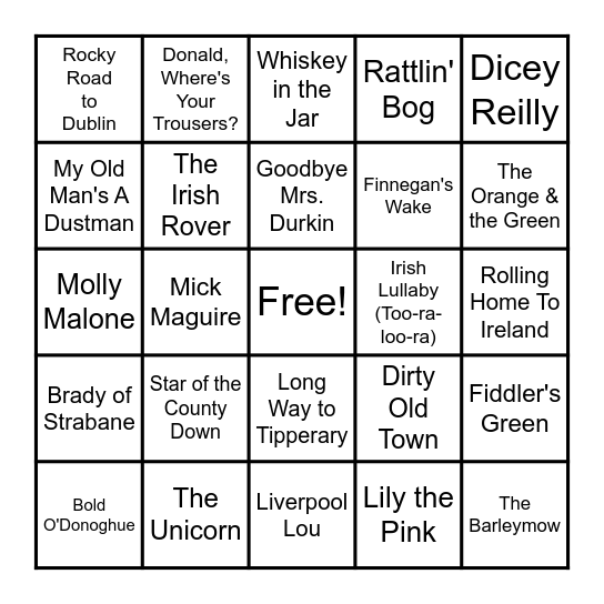 Irish Music Bingo Card