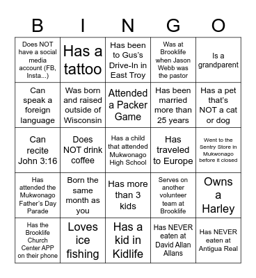 Get to Know You BINGO Card