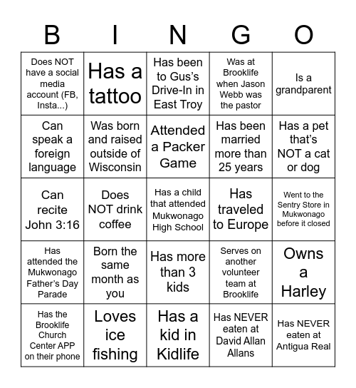 Get to Know You BINGO Card