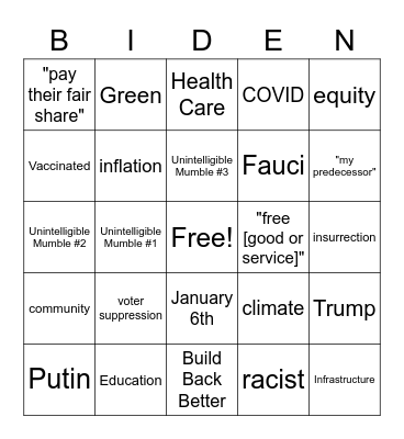 Biden SOTU Bingo Card