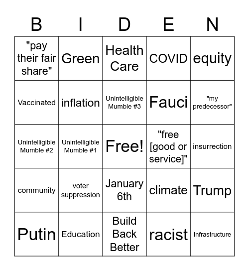 Biden SOTU Bingo Card
