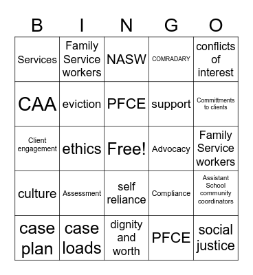 Housing/social work Bingo Card