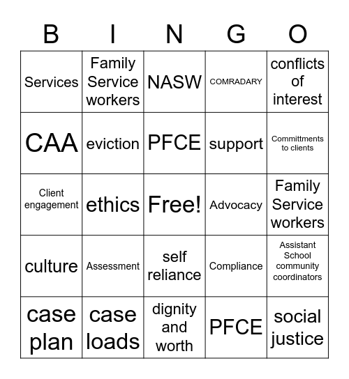 Housing/social work Bingo Card