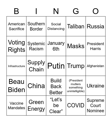 2022 State of the Union Bingo Card