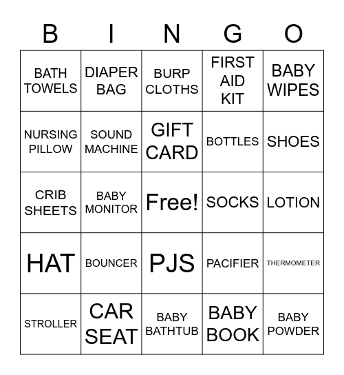 BABY SHOWER BINGO Card