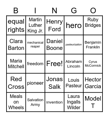 Important People:  Science, Technology, & Civil Rights Bingo Card