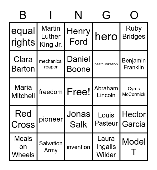 Important People:  Science, Technology, & Civil Rights Bingo Card