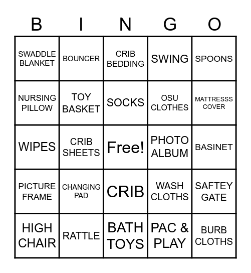 BABY SHOWER BINGO Card