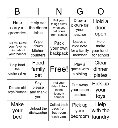 Friendly and Helpful Bingo Card