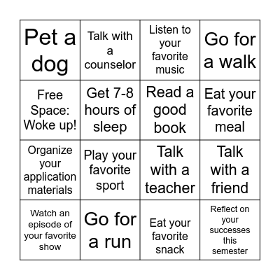 Don't Stress the Application Process Bingo Card