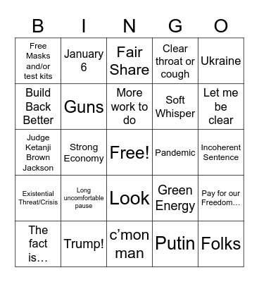 Biden Bingo - State of the Union Edition Bingo Card